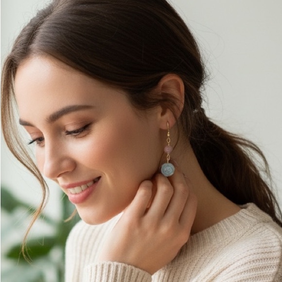 Handmade MOP Rose Earrings - Picture 2 of 2